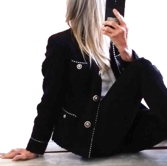 ITALIA Jackets & Blazers - ITALIA BLACK WITH B&W TRIM BOUCLE JACKET FROM U.K.
